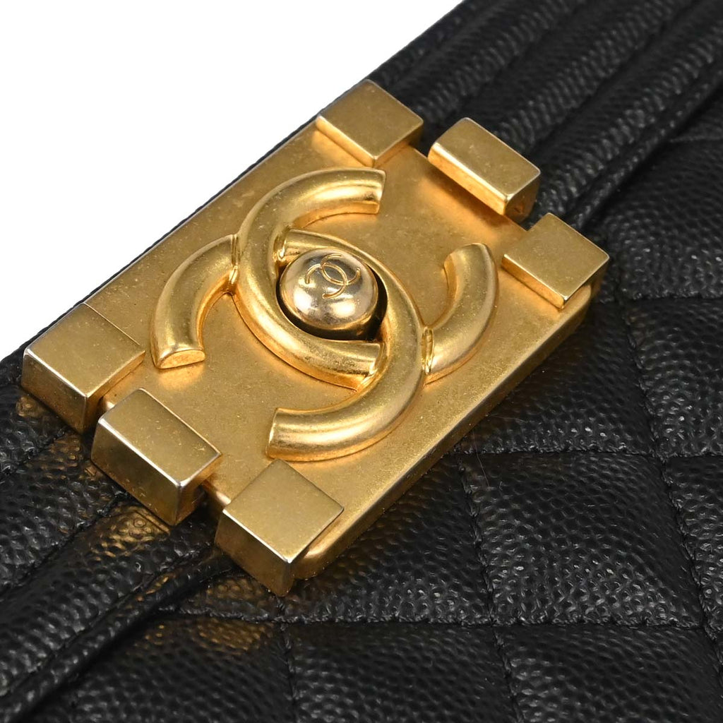Boy Chanel Black Caviar Skin Medium Chain Shoulder Bag