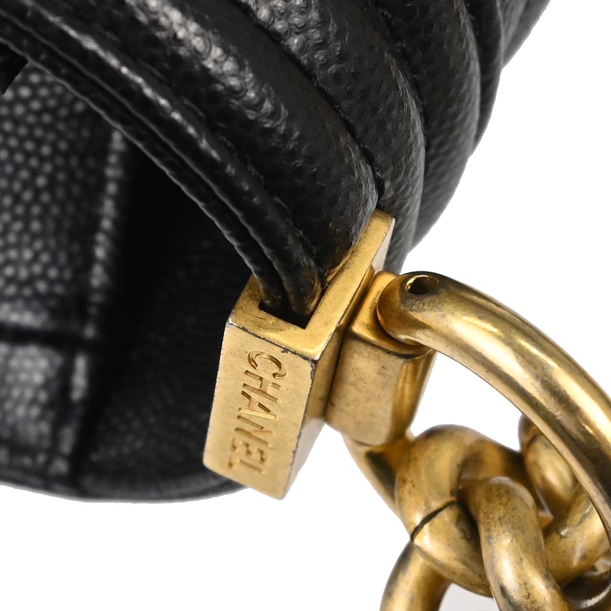 Boy Chanel Black Caviar Skin Medium Chain Shoulder Bag