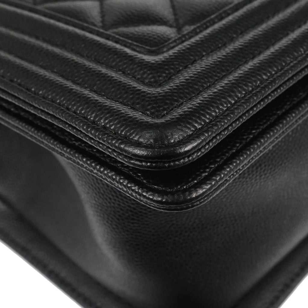 Boy Chanel Black Caviar Skin Medium Chain Shoulder Bag