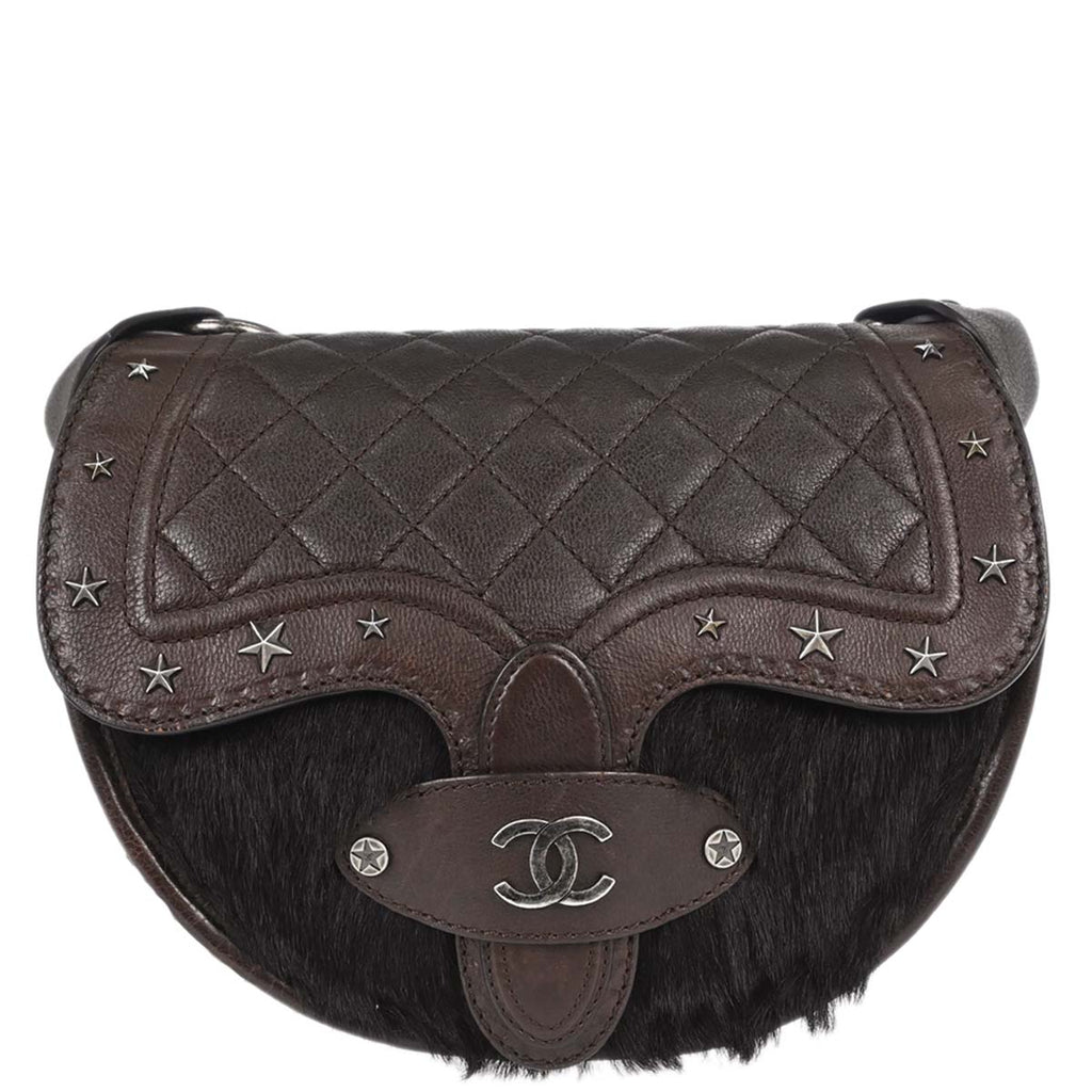 Chanel Brown Calfskin Pony Hair Paris-Dallas Saddle Shoulder Bag