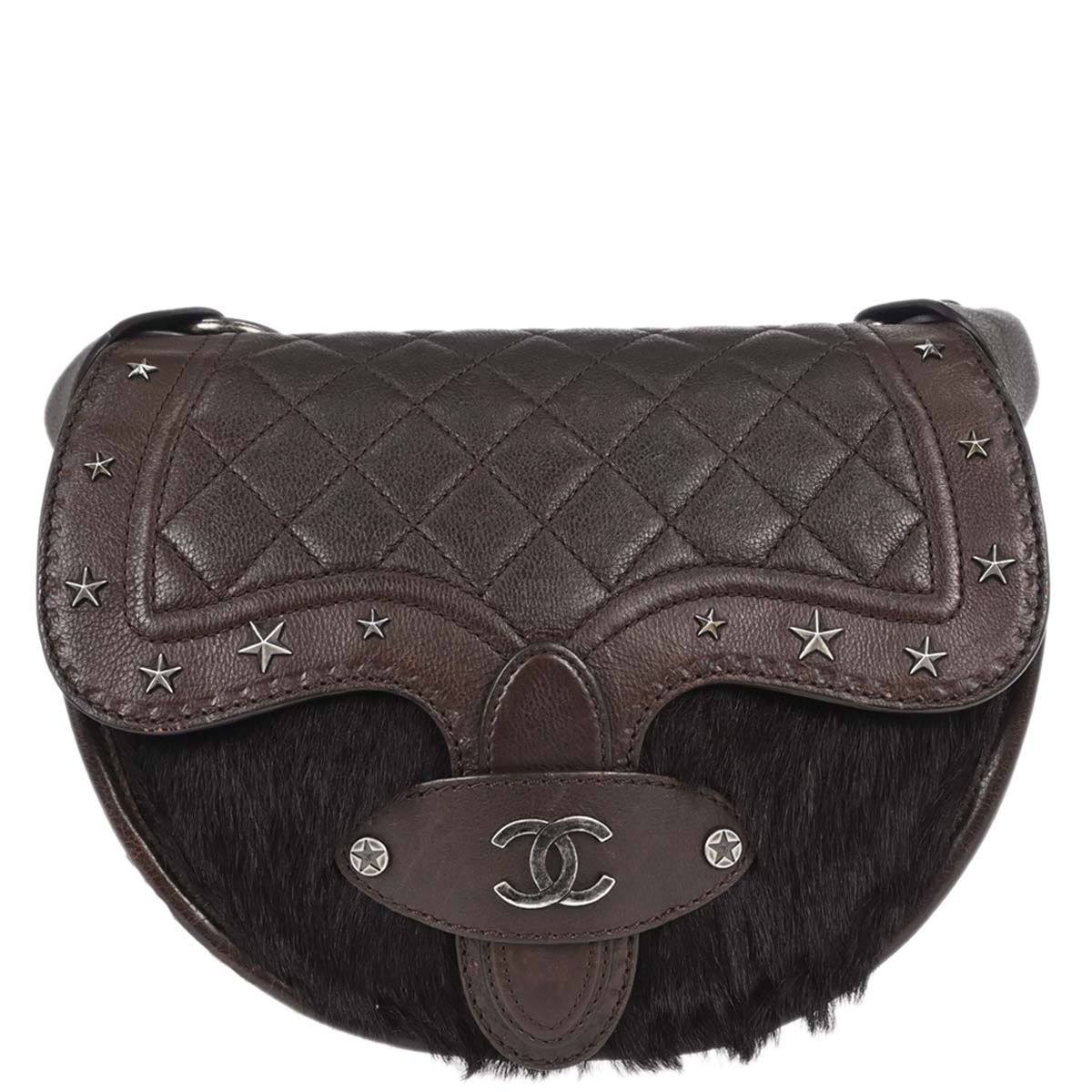 Chanel Brown Calfskin Pony Hair Paris-Dallas Saddle Shoulder Bag