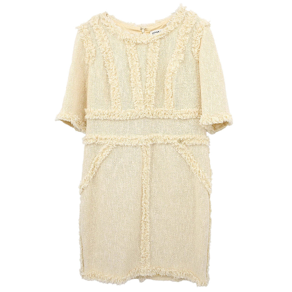 Chanel 2010 Short Sleeve Tweed Dress Ivory #42