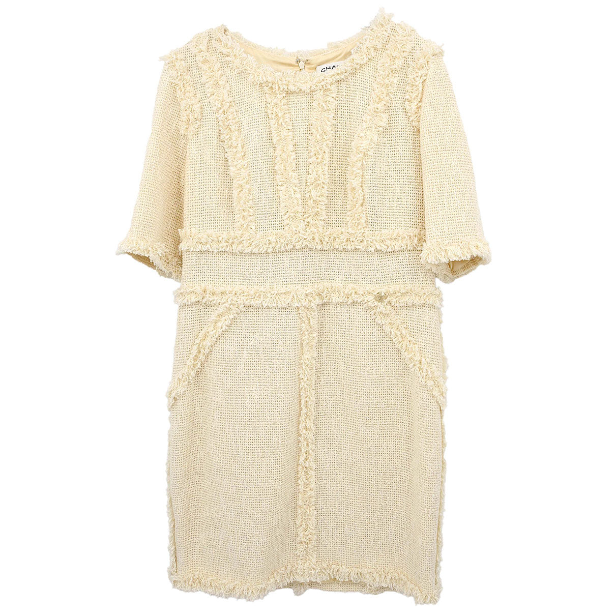 Chanel 2010 Short Sleeve Tweed Dress Ivory #42