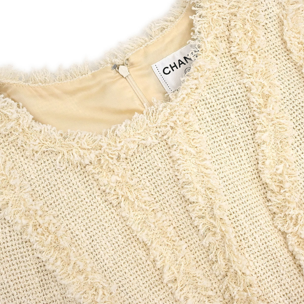 Chanel 2010 Short Sleeve Tweed Dress Ivory #42