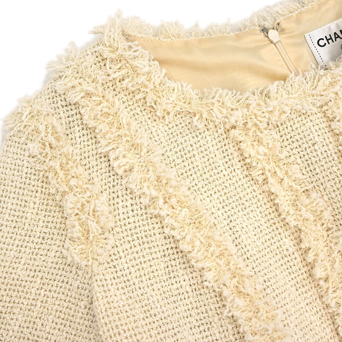 Chanel 2010 Short Sleeve Tweed Dress Ivory #42
