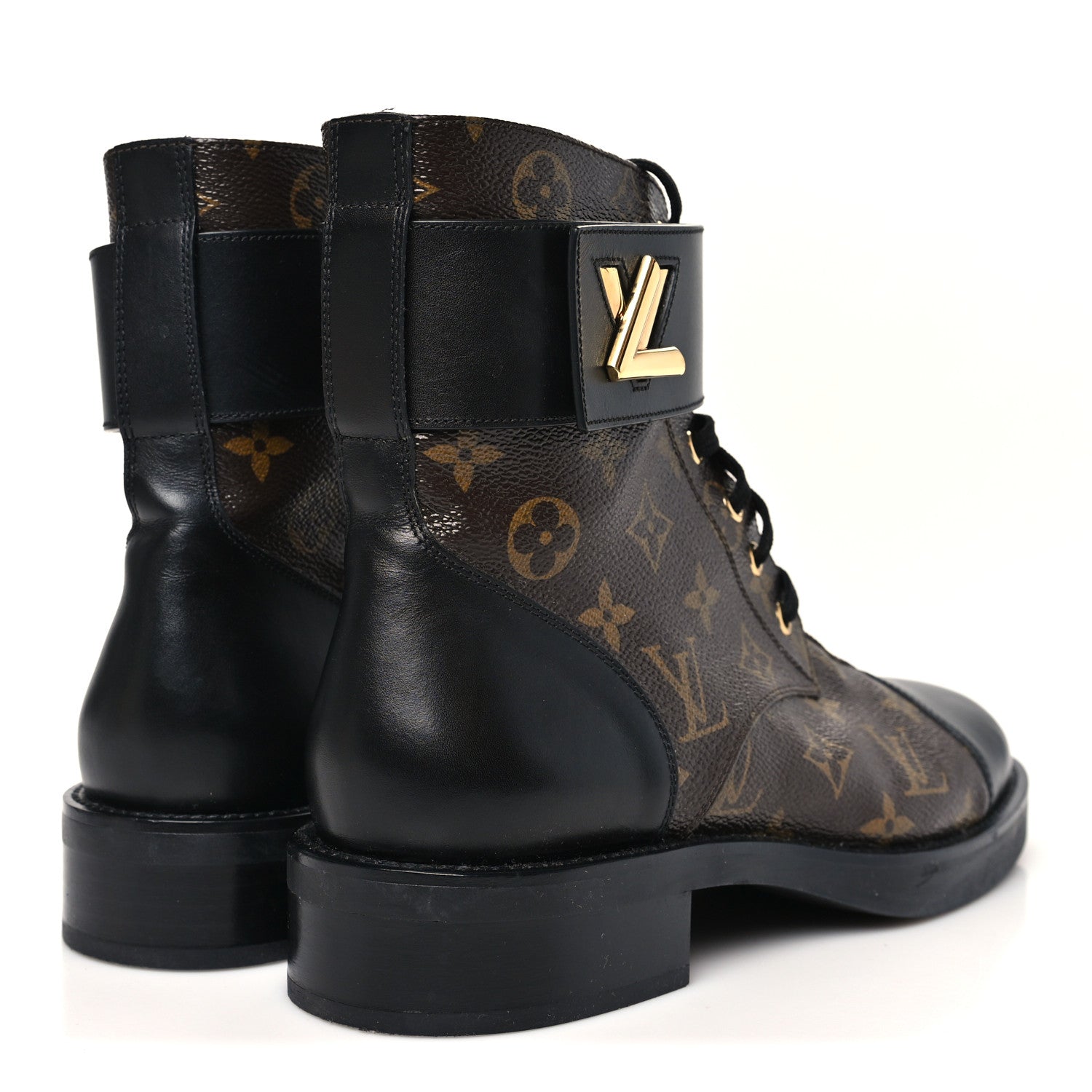Louis Vuitton Calfskin Monogram Wonderland Flat Ranger Boots 40 Black