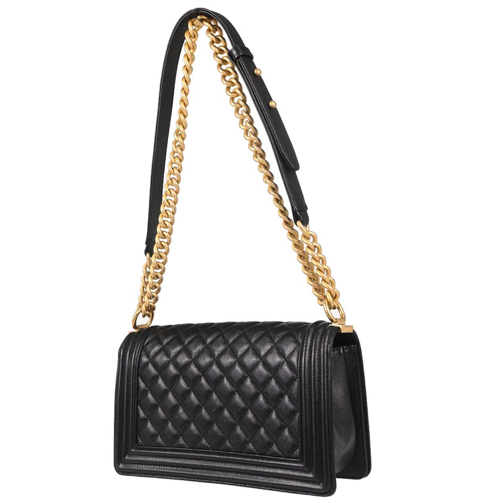 Boy Chanel 2018-2019 Black Caviar Skin Medium Chain Shoulder Bag
