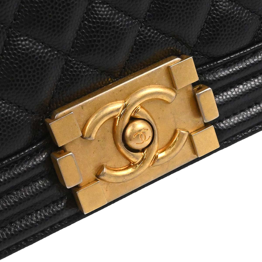 Boy Chanel 2018-2019 Black Caviar Skin Medium Chain Shoulder Bag