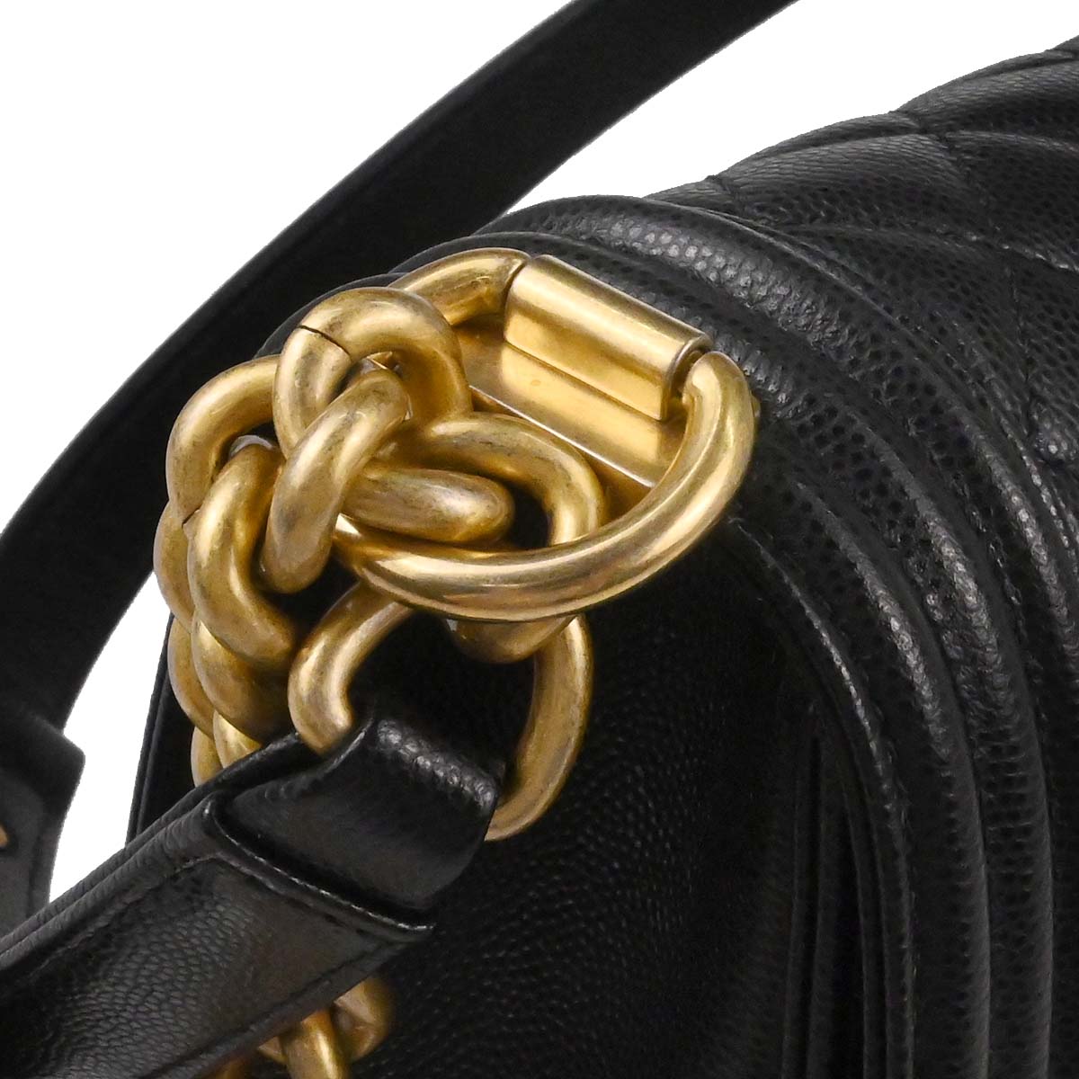 Boy Chanel 2018-2019 Black Caviar Skin Medium Chain Shoulder Bag