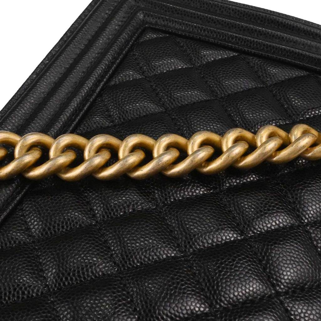 Boy Chanel 2018-2019 Black Caviar Skin Medium Chain Shoulder Bag