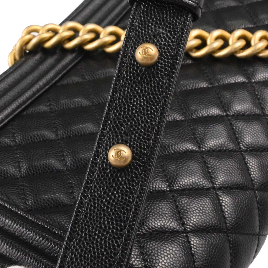Boy Chanel 2018-2019 Black Caviar Skin Medium Chain Shoulder Bag