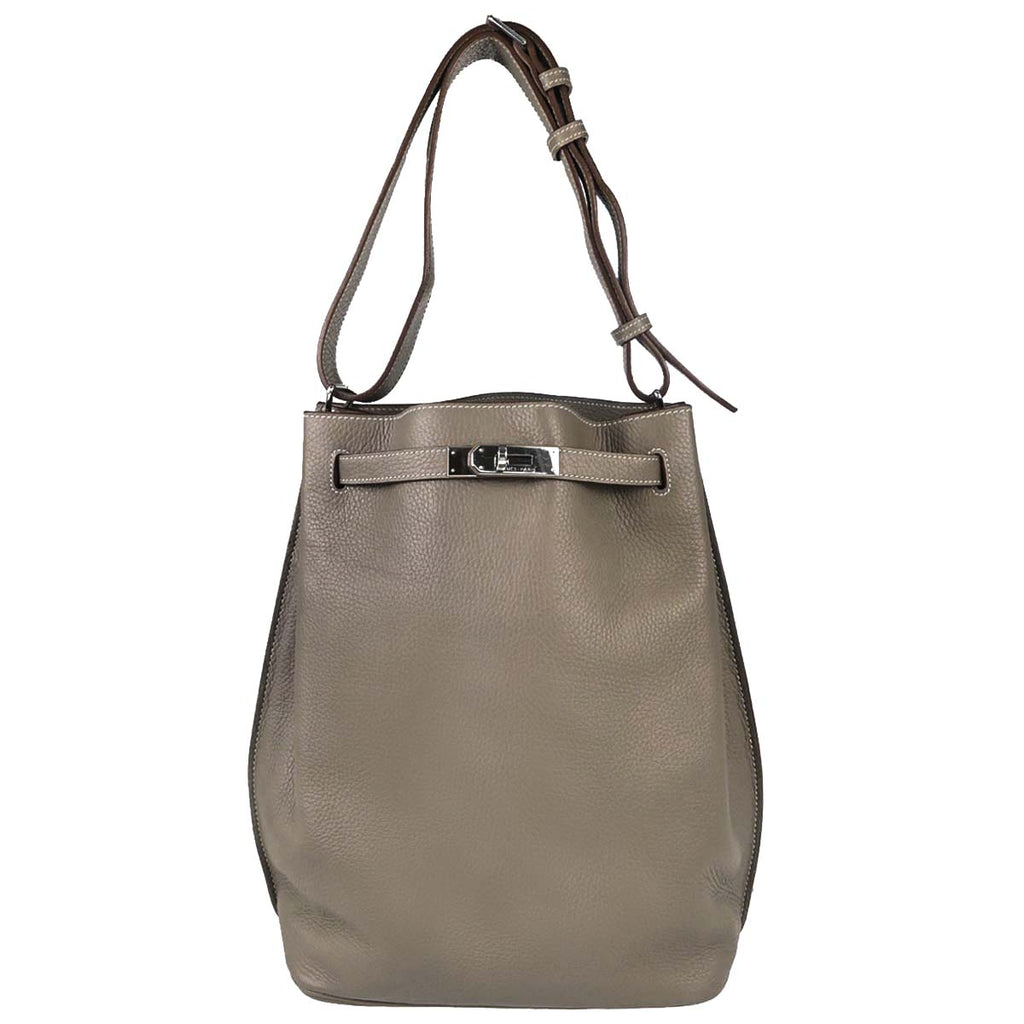 Hermes Etoupe Gray Taurillon Clemence So Kelly 26 Shoulder Bag