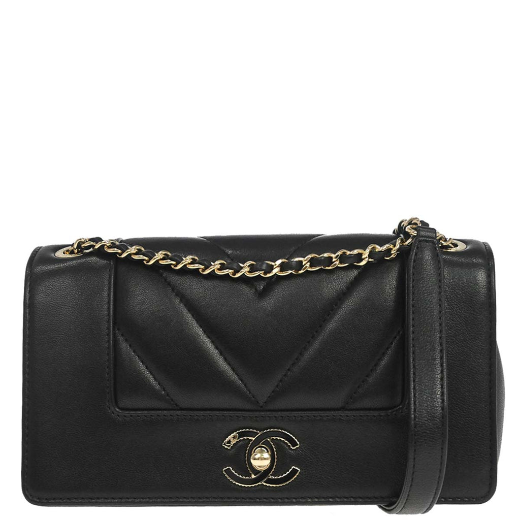 Chanel Black Lambskin Chevron Mademoiselle Flap Shoulder Bag