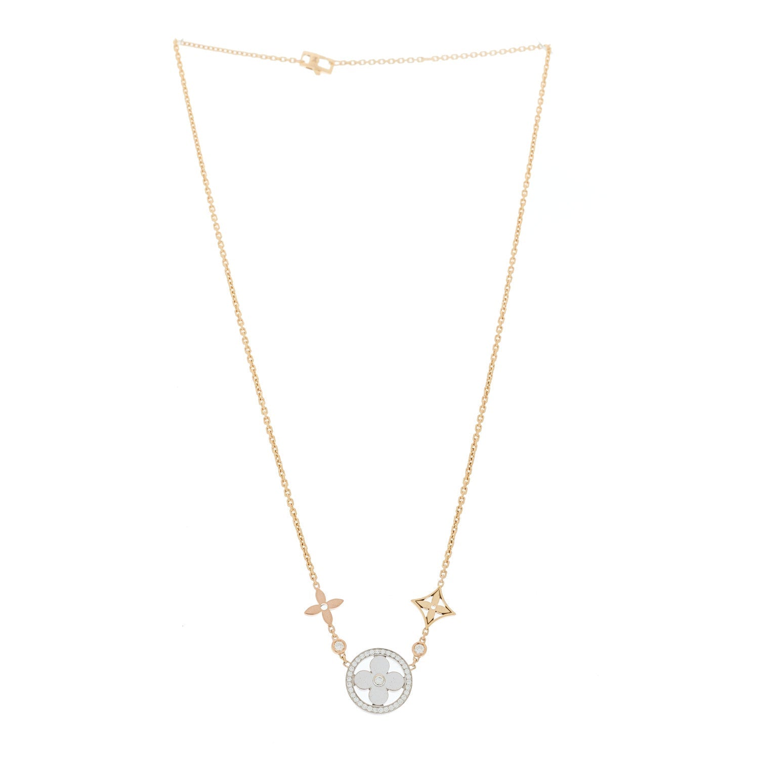 Louis Vuitton 18K Yellow White Rose Gold Diamond Idylle Blossom XL Pendant Necklace