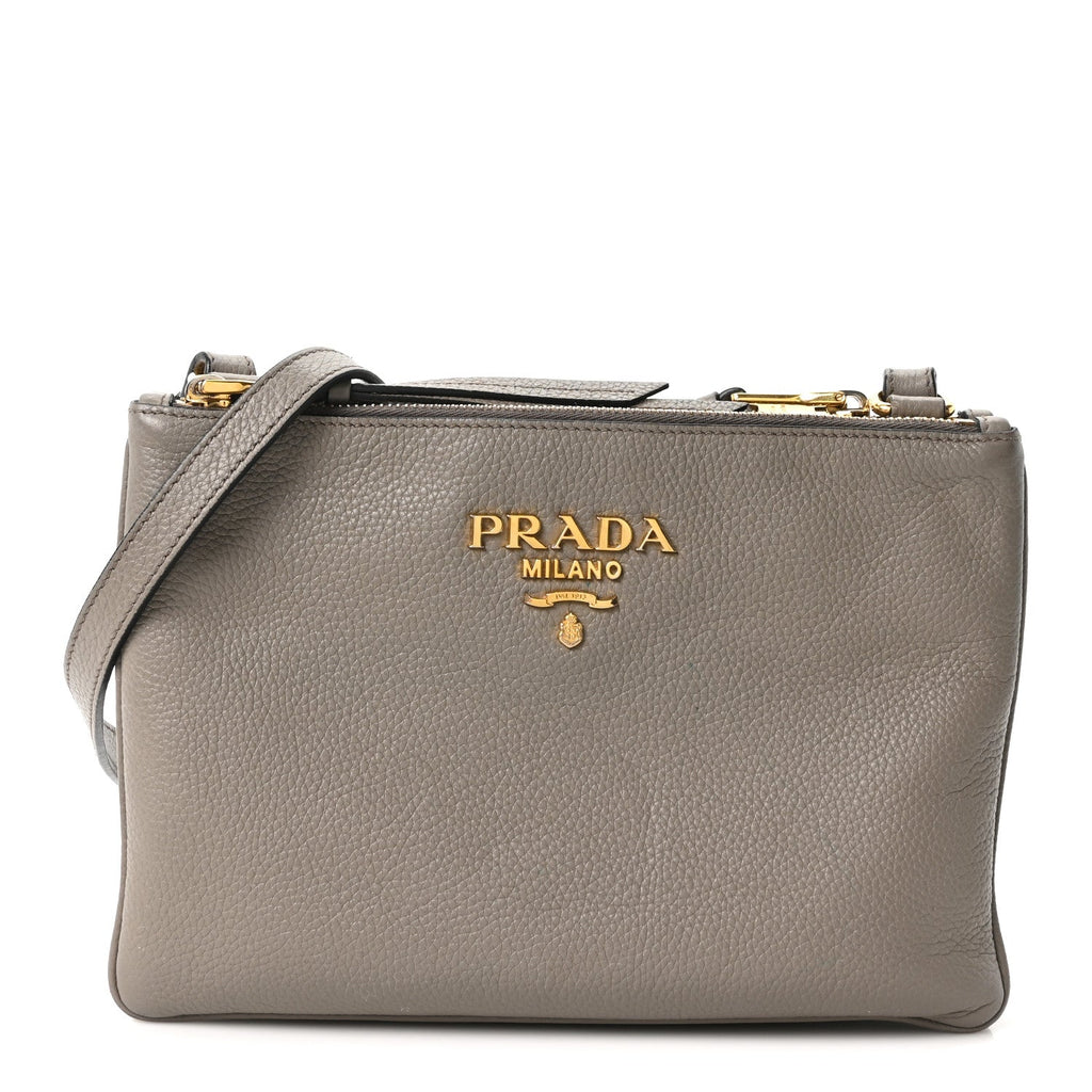 Prada Vitello Phenix Double Zip Crossbody Bag Argilla