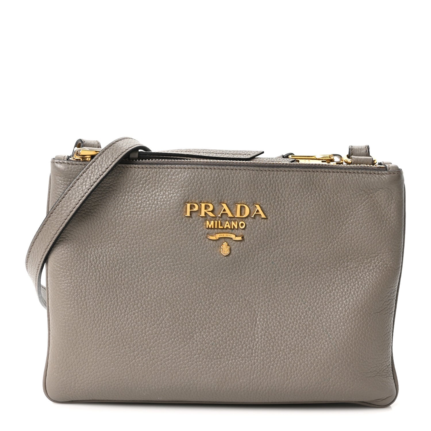Prada Vitello Phenix Double Zip Crossbody Bag Argilla