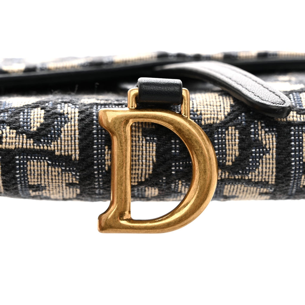 Christian Dior Oblique Saddle Chain Long Wallet Blue