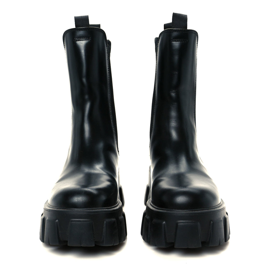 Prada Spazzolato Rois Monolith Chelsea 55mm Tall Boots 38 Black