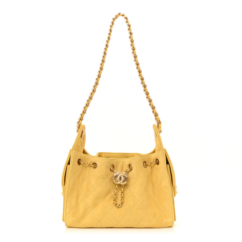 Chanel Suede Quilted Mini Chanel 25 Handbag Yellow