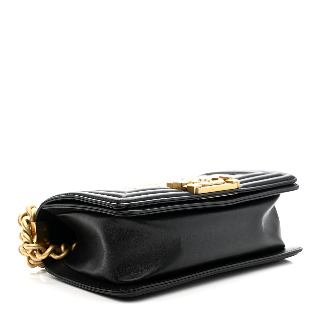 Chanel Metallic Crumpled Goatskin Small Boy Flap Black Gold