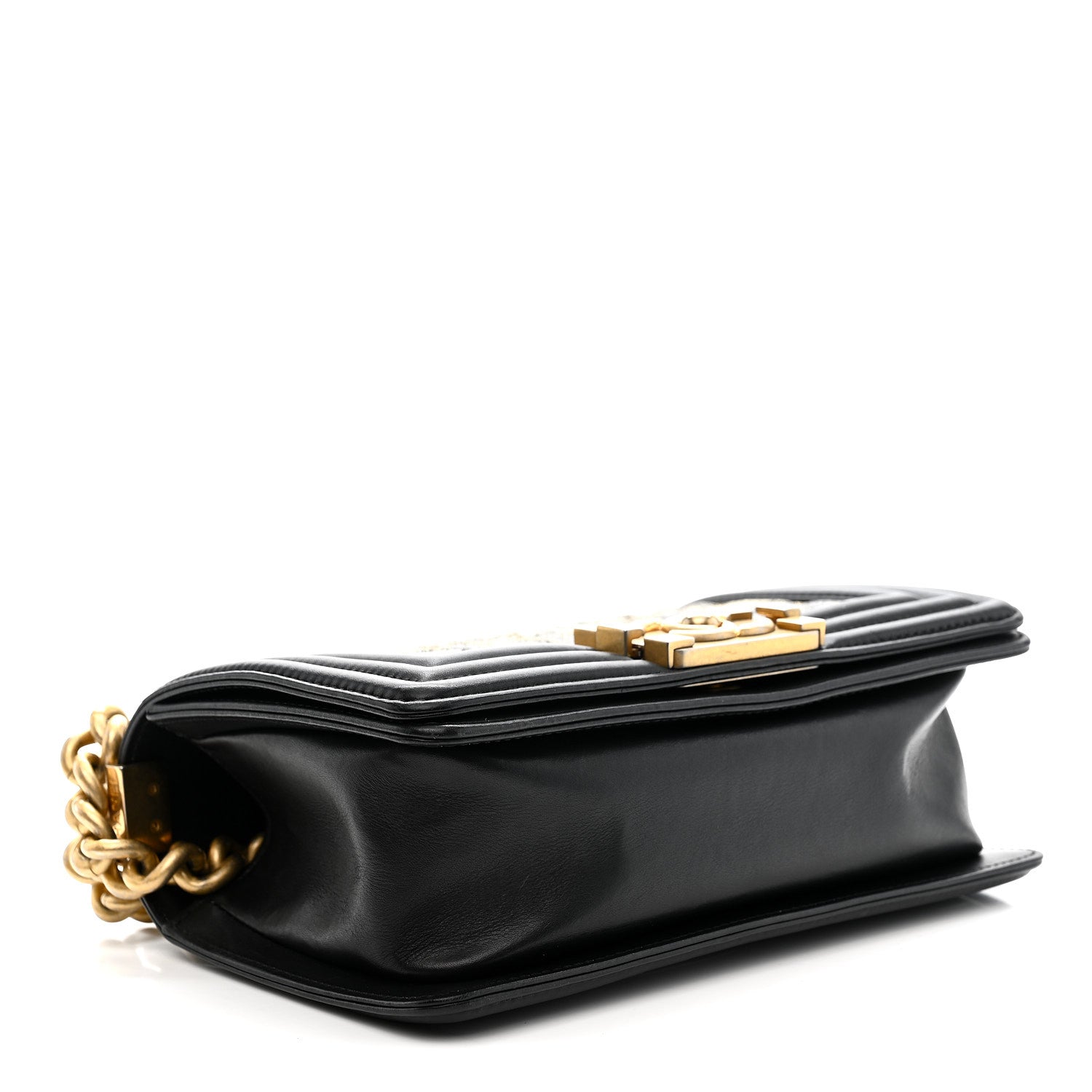 Chanel Metallic Crumpled Goatskin Small Boy Flap Black Gold