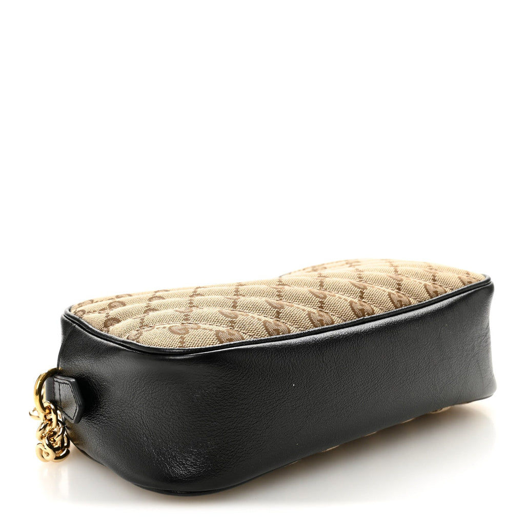 Gucci Monogram Matelasse Diagonal Small GG Marmont Chain Shoulder Bag Beige Black