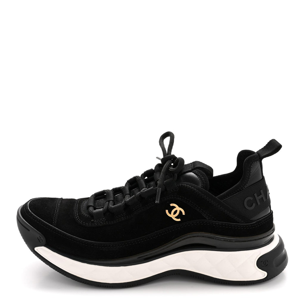 Chanel Suede Calfskin Nylon Grosgrain CC Sneakers 38 Black
