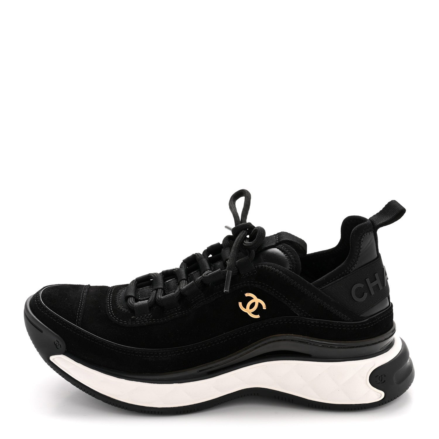 Chanel Suede Calfskin Nylon Grosgrain CC Sneakers 38 Black