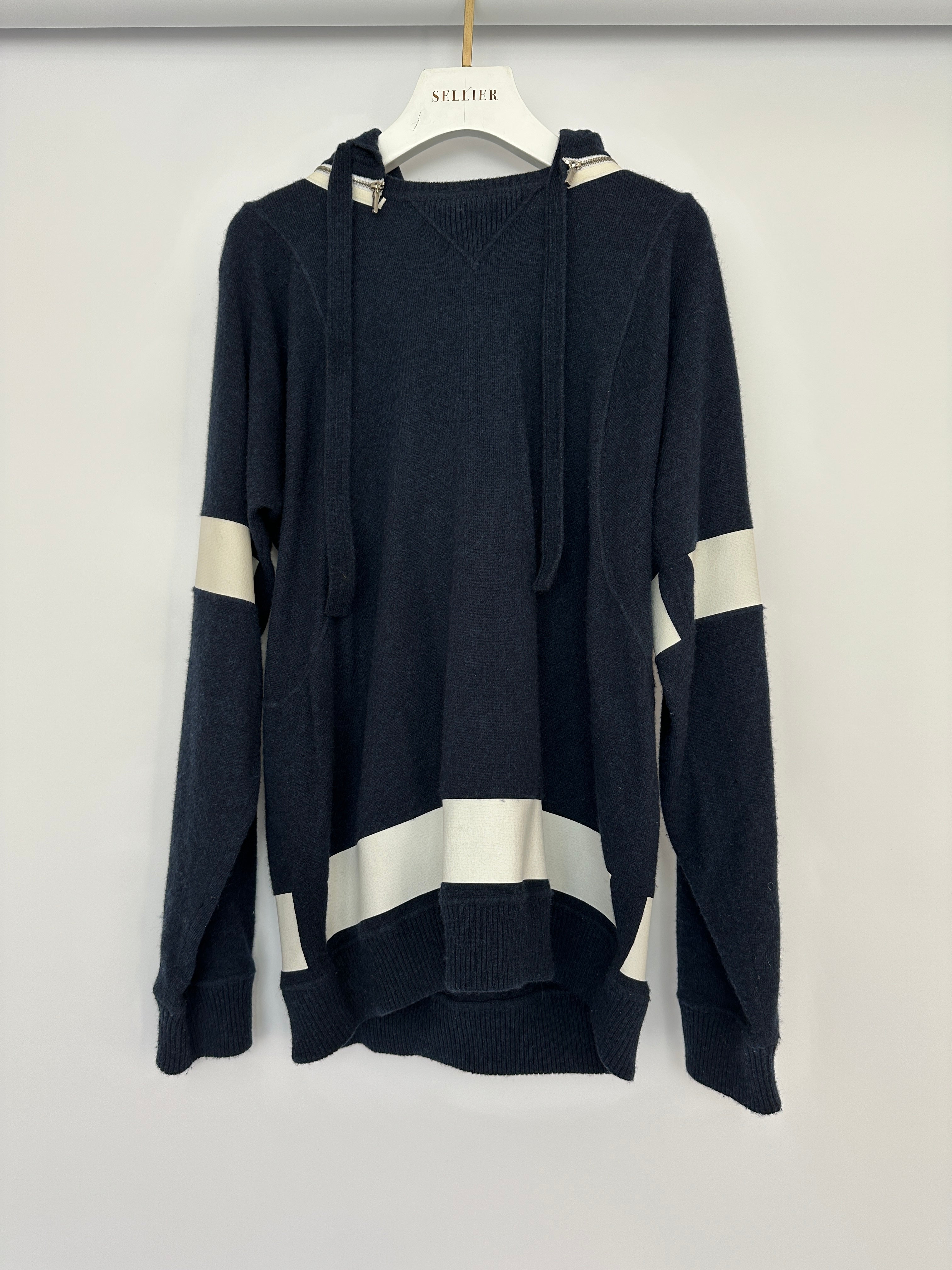 Chanel Navy Two-Piece Cashmere Tracksuit Set with Detachable Hood Detail Size FR 40 (UK 12)
