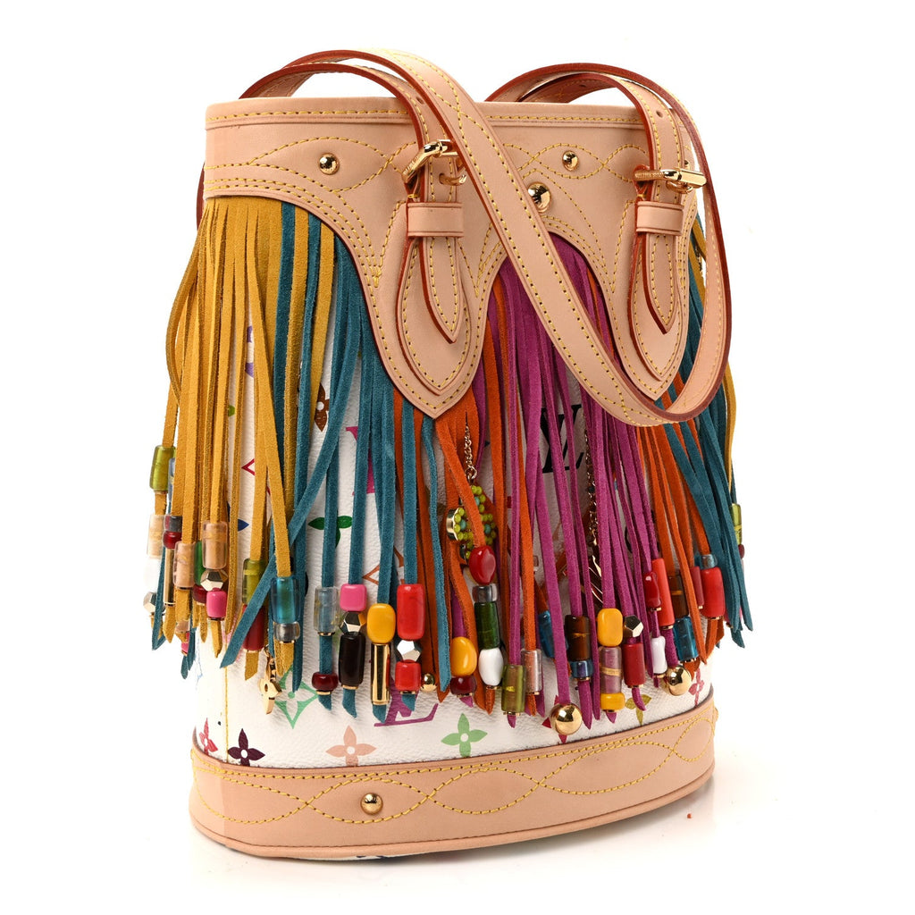 Louis Vuitton Monogram Multicolor Fringe Bucket White