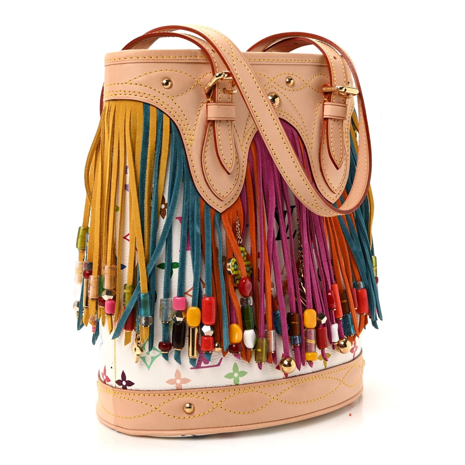 Louis Vuitton Monogram Multicolor Fringe Bucket White