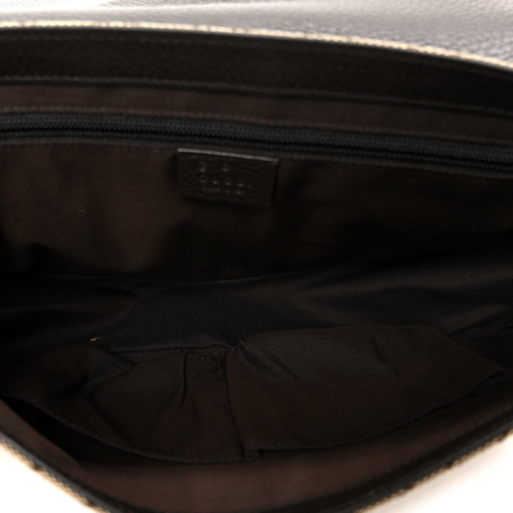 Gucci Monogram Flap Messenger Bag Beige Dark Brown