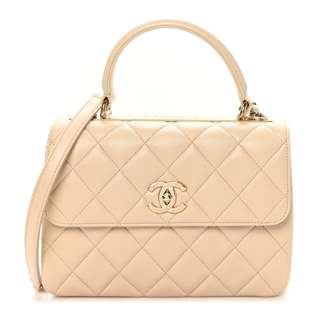 Chanel Lambskin Quilted Small Trendy CC Dual Handle Flap Bag Light Beige