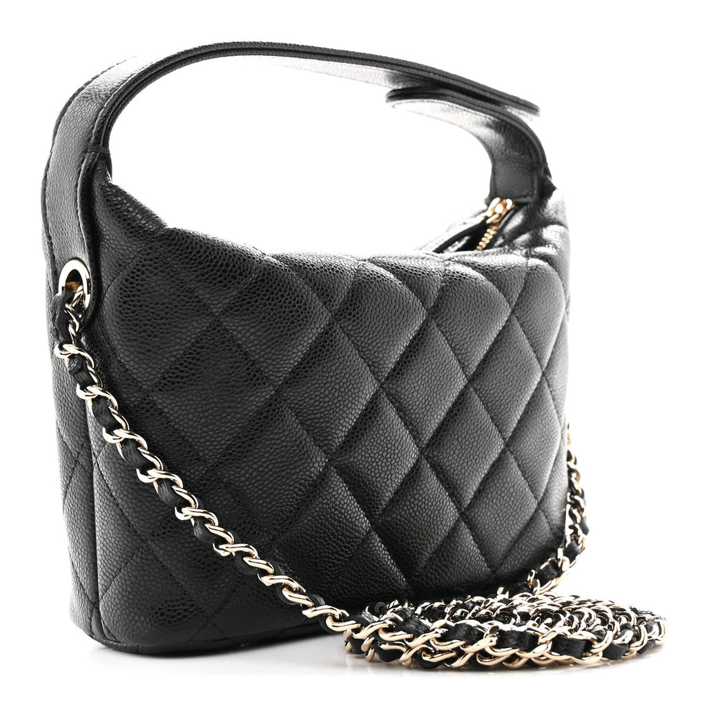 Chanel Caviar Quilted Hobo Clutch With Chain Black