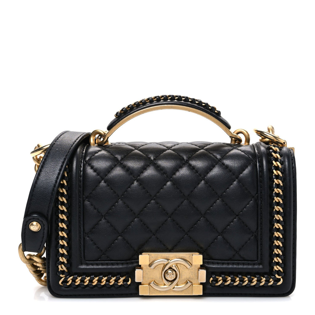 Chanel Lambskin Quilted Small Top Handle Boy Flap Black