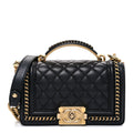 Chanel Lambskin Quilted Small Top Handle Boy Flap Black