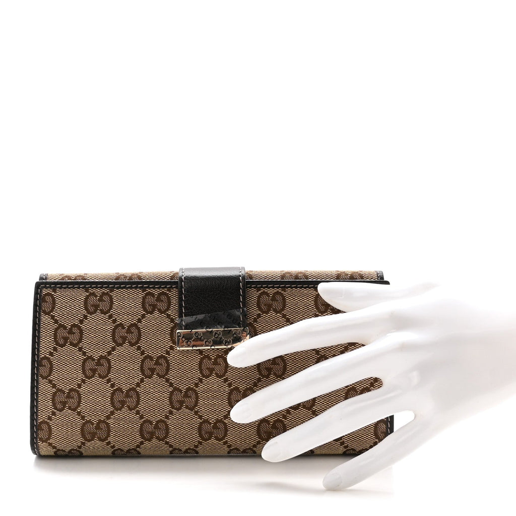 Gucci GG Plus Monogram Icon Bar Continental Flap Wallet Dark Brown