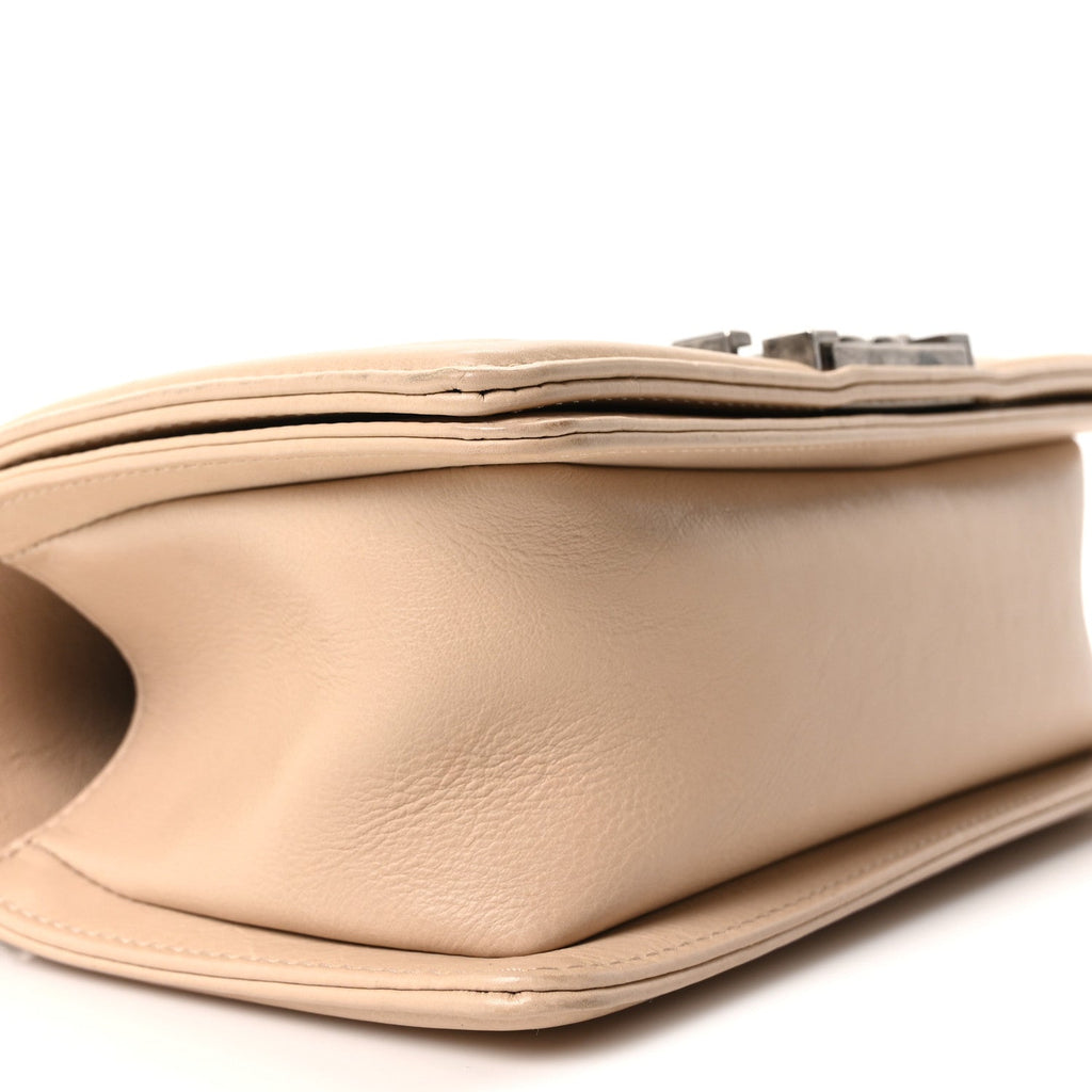 Chanel Calfskin Double Stitch Small Boy Flap Beige