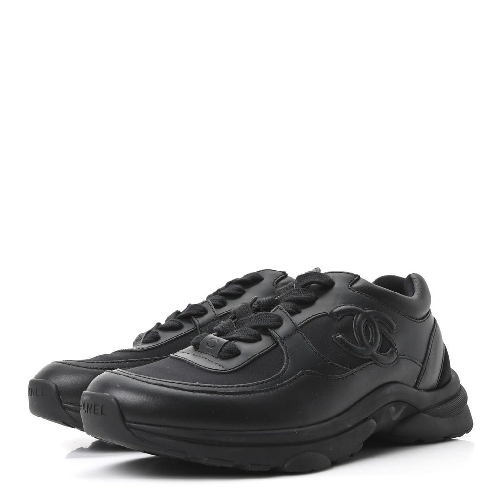 Lambskin Fabric CC Uniform Sneakers 38.5 Black