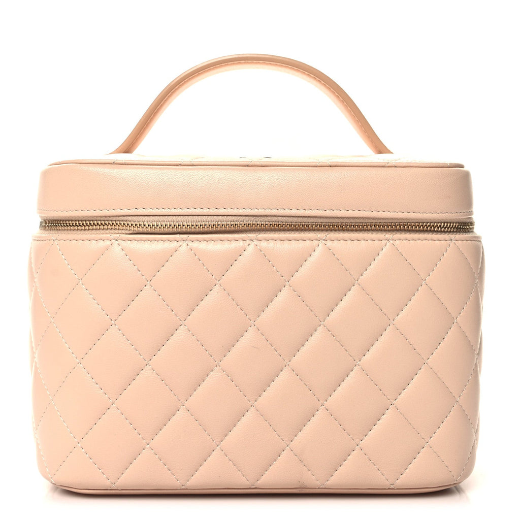 Lambskin Quilted Large Vanity Pouch Beige Clair