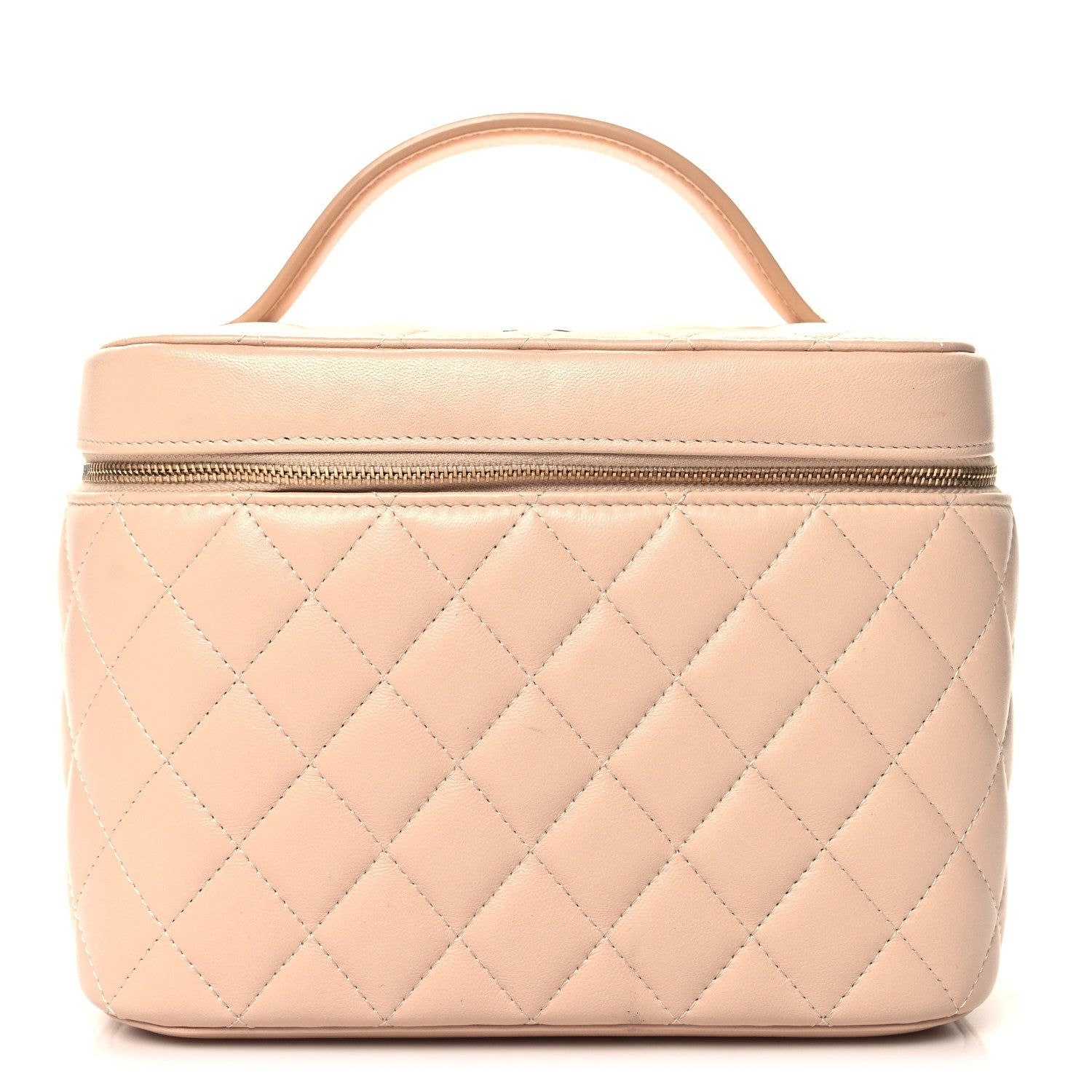 Lambskin Quilted Large Vanity Pouch Beige Clair
