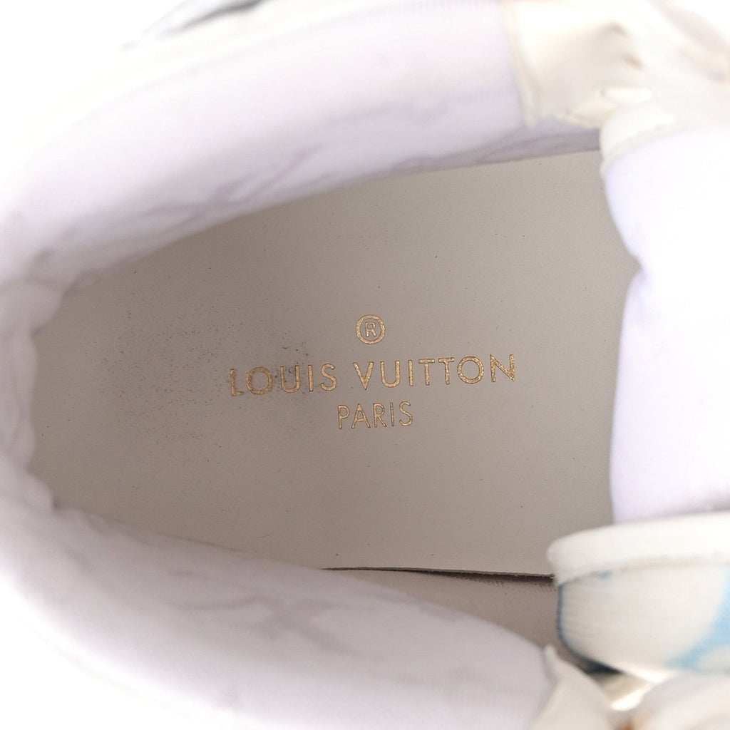 Louis Vuitton Calfskin Nylon Mesh Monogram Womens Boombox High Top Sneakers 37 Bleu Rose