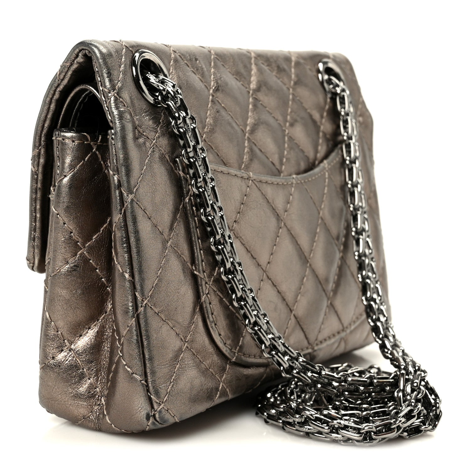Chanel Aged Calfskin Quilted 2.55 Reissue Mini Flap Dark Silver