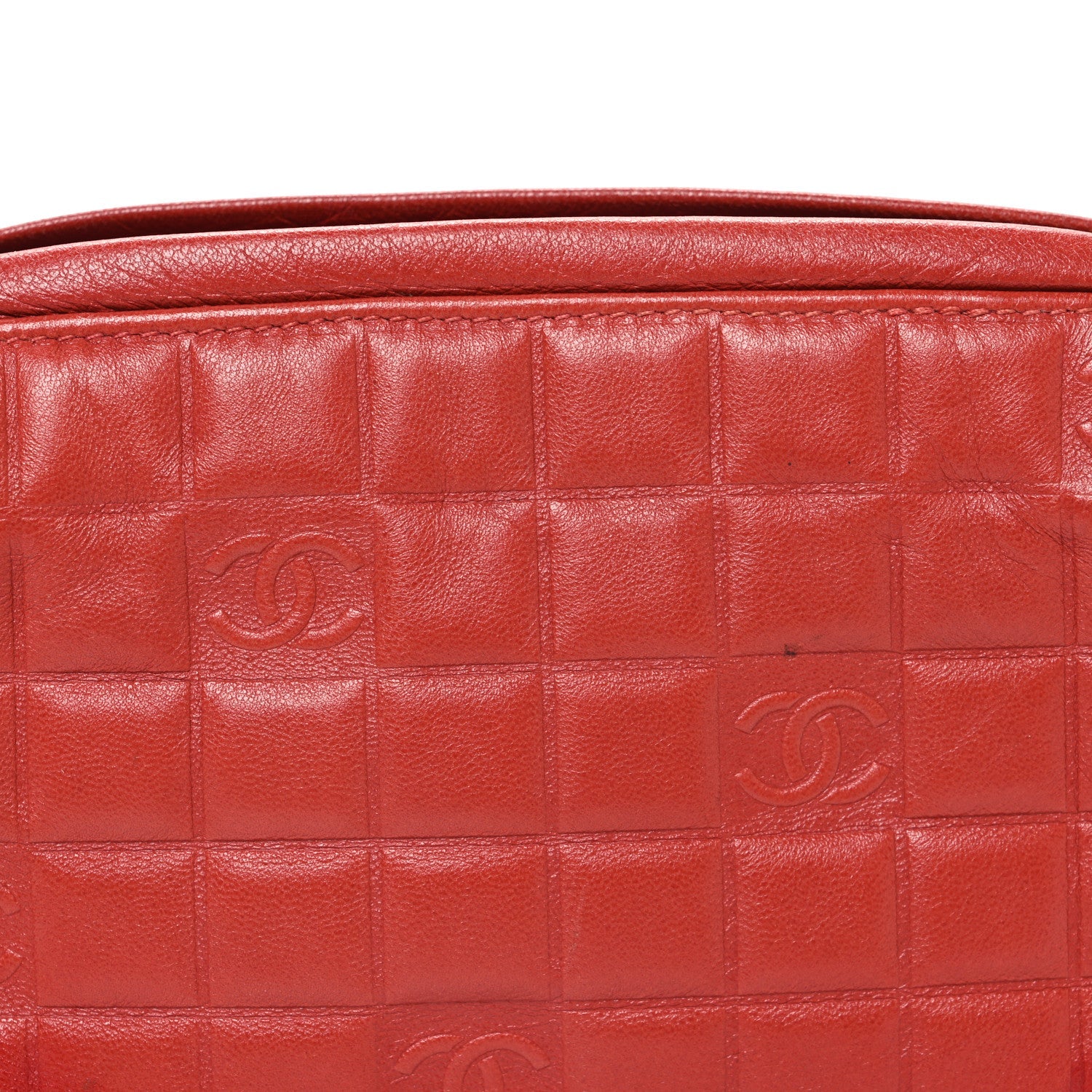 Chanel Lambskin Embossed CC Chocolate Bar Shoulder Bag Red