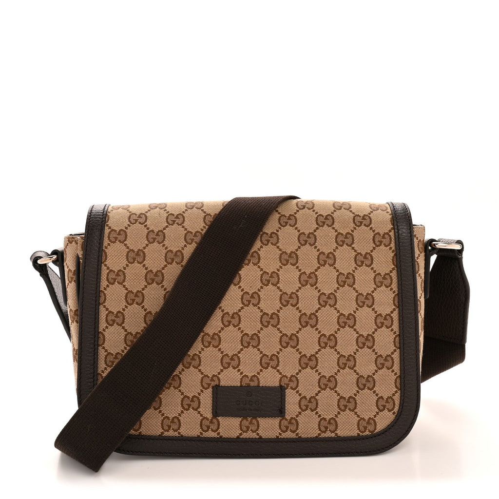 Gucci Monogram Flap Messenger Bag Beige Dark Brown