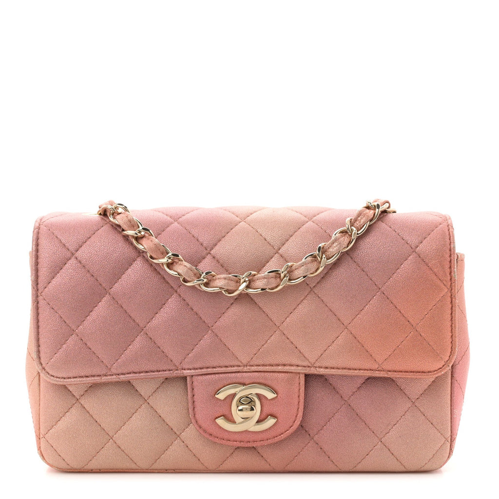 Chanel Metallic Lambskin Quilted Ombre Mini Rectangular Flap Pink
