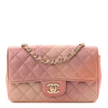 Chanel Metallic Lambskin Quilted Ombre Mini Rectangular Flap Pink