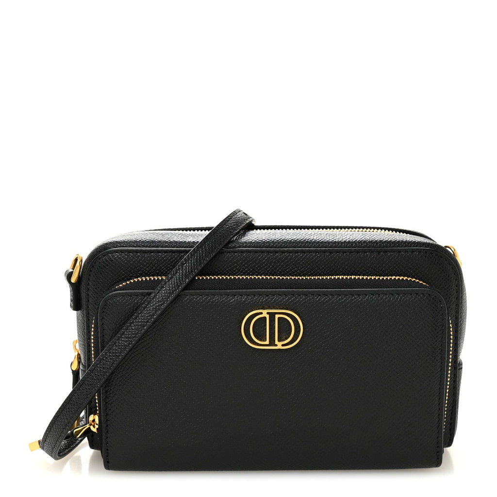 Christian Dior Grained Calfskin Caro Double Pouch Black