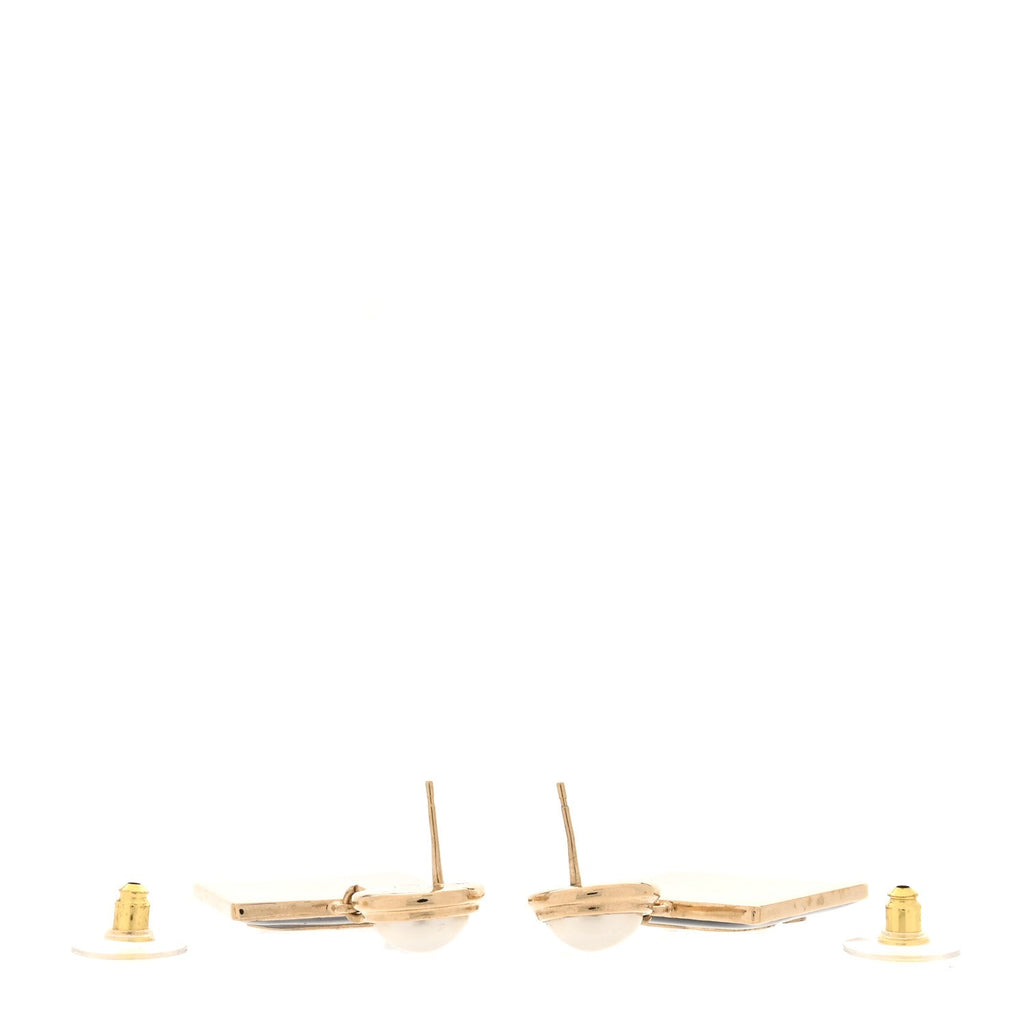 Metal Resin Pearl CC Drop Earrings Gold Black White