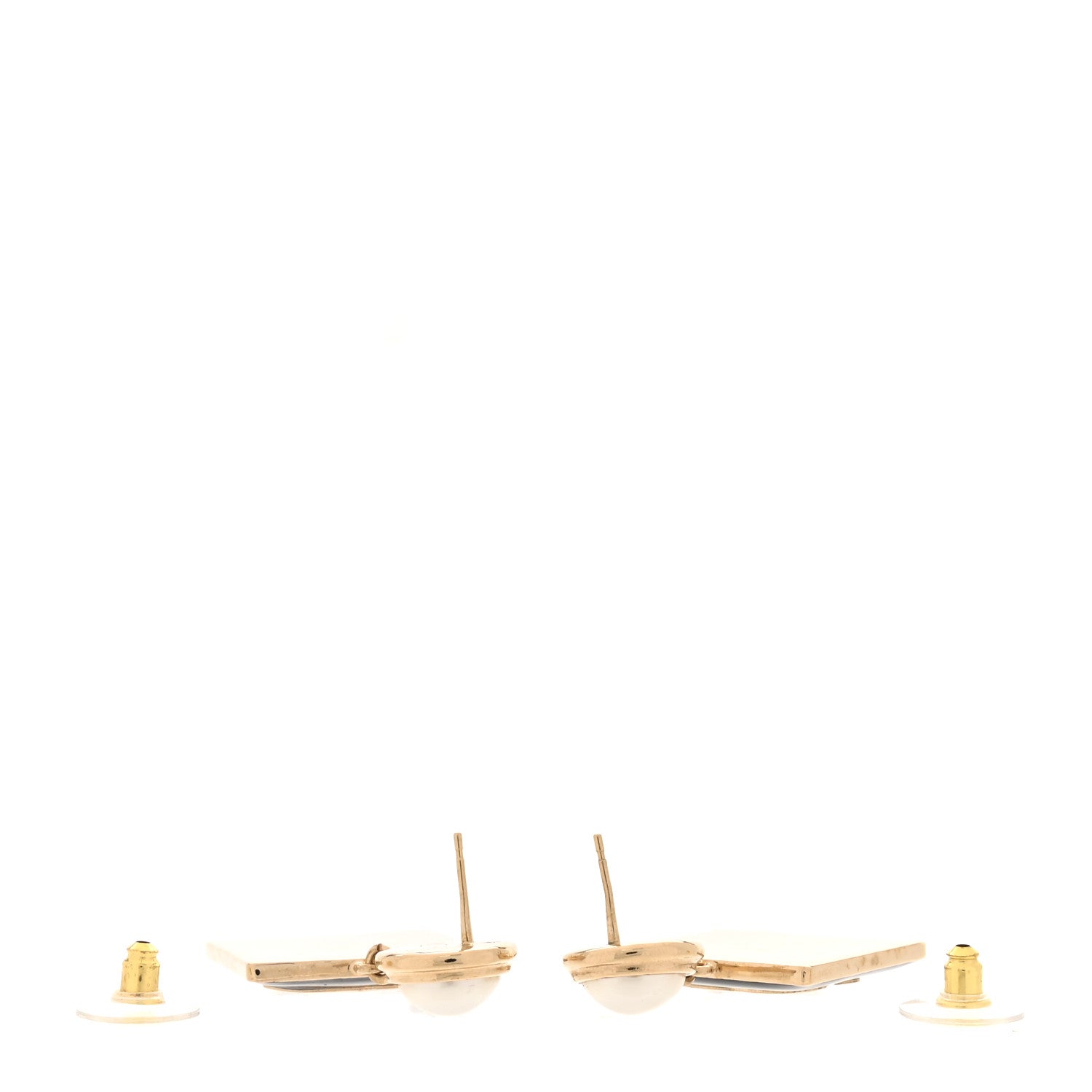 Metal Resin Pearl CC Drop Earrings Gold Black White